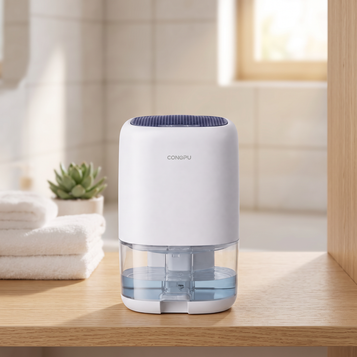 Mini déshumidificateur silencieux — mise en situation salle de bain