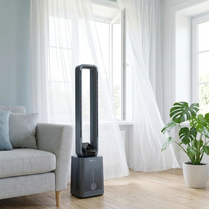 Ventilateur colonne sans pales 97 cm — salon d'été