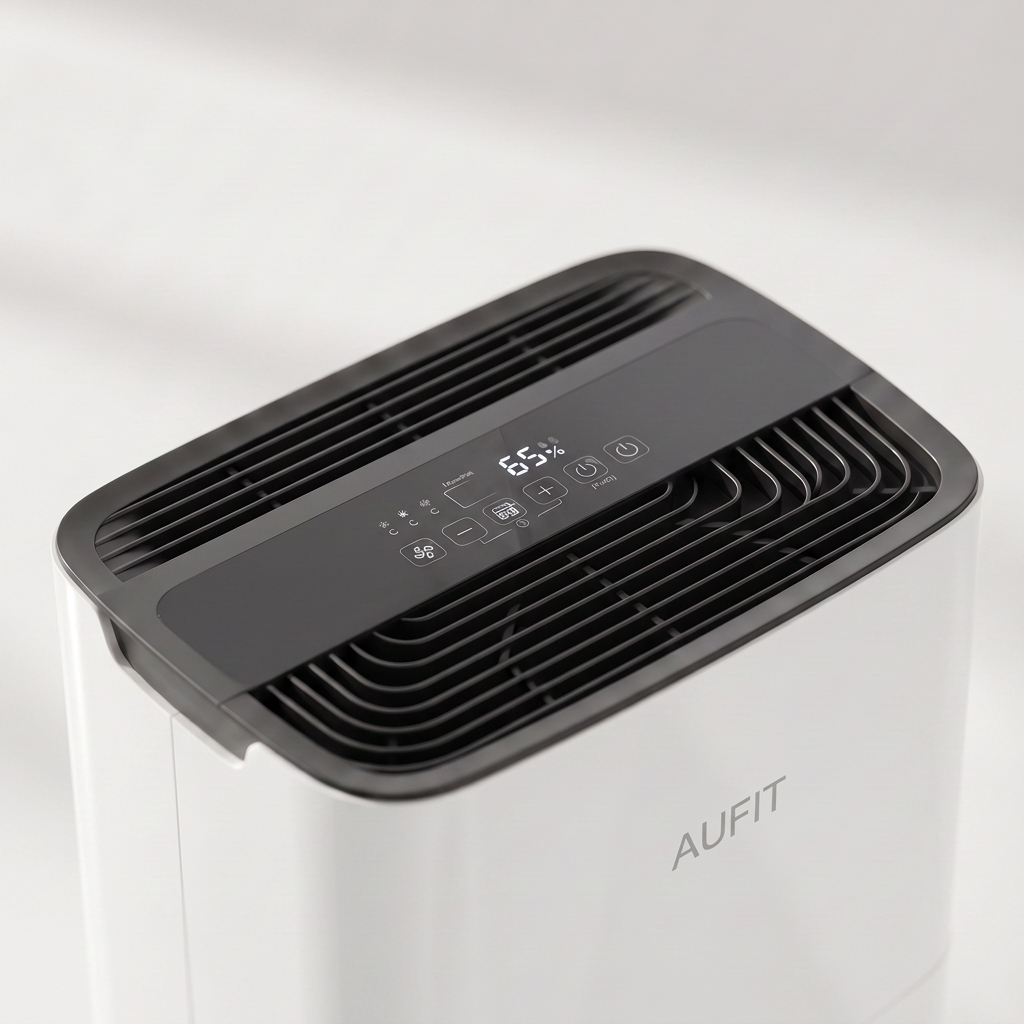 Déshumidificateur 20 L/jour — détail de la grille et des commandes