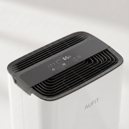 Déshumidificateur 20 L/jour — détail de la grille et des commandes