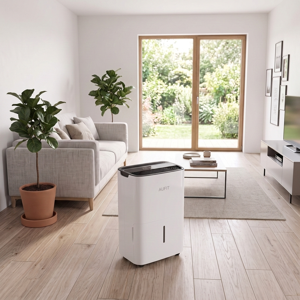 Déshumidificateur 20 L/jour — intérieur moderne avec plantes